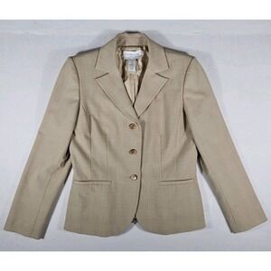 Liz Claiborne 2 Piece Womens Skirt Suit Size 10 3 Button Jacket Beige